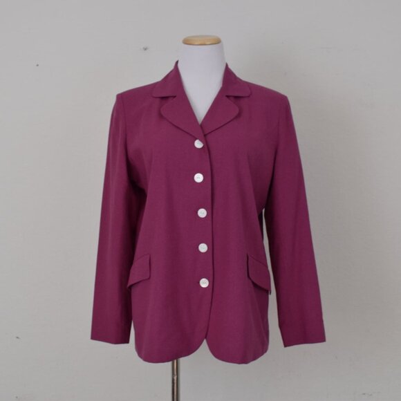 Vintage 90s Lightweight Magenta Silk Blazer by LA Cera size M - Picture 9 of 10